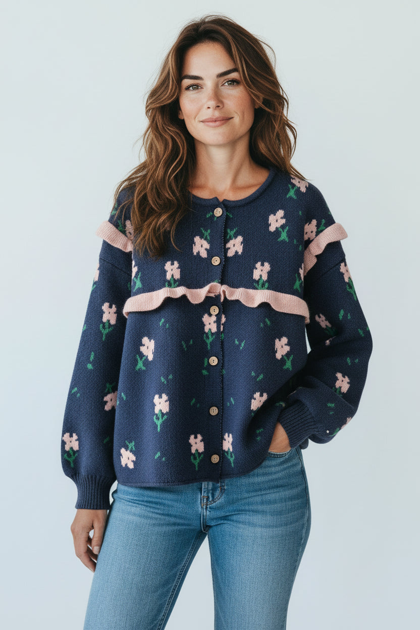 Cg0022 Navy Pink Flowers