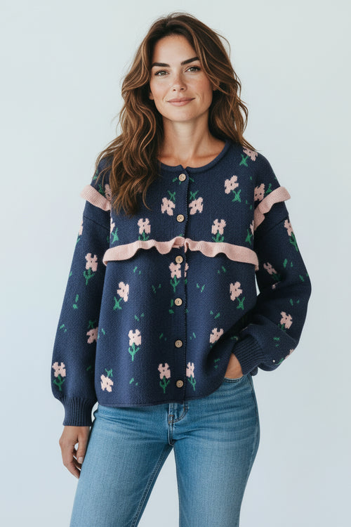 Cg0022 Navy Pink Flowers